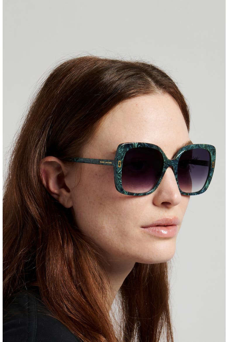 56mm Square Sunglasses, Alternate, color, MARBLE GREEN/ DARK GREY SF