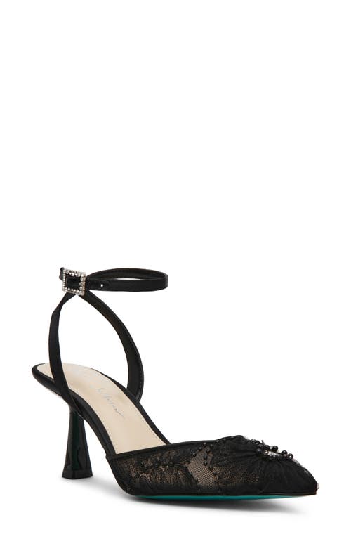 Betsey Johnson Delia Beaded Mesh Ankle Strap Pump in Black 