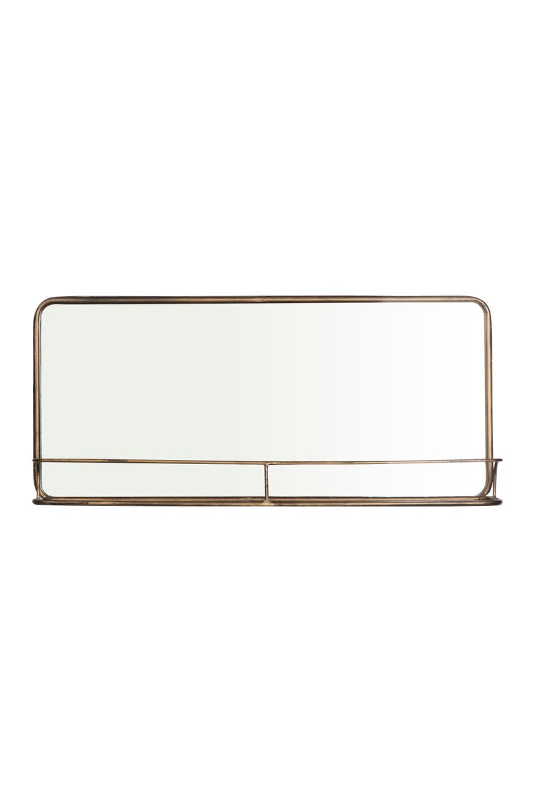 Wide Metal Framed Wall Mirror with Shelf, Brass, Main, color, Brass