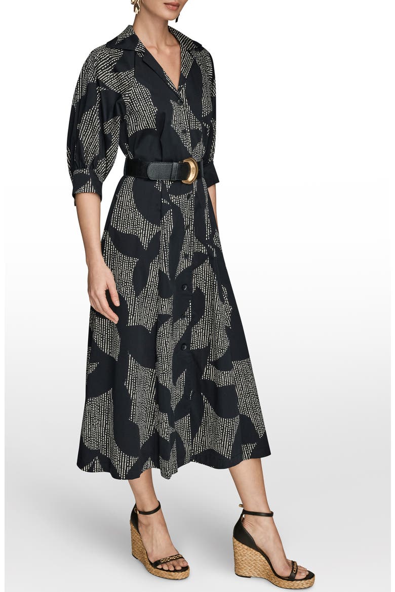 Abstract Print Belted Midi Shirtdress, Alternate, color, BLACK/ SAND