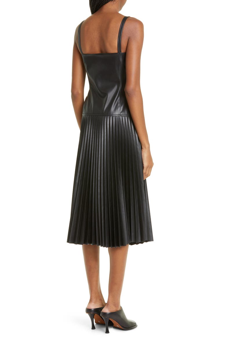 Proenza Schouler White Label Drop Waist Pleated Faux Leather Midi Dress, Alternate, color, 