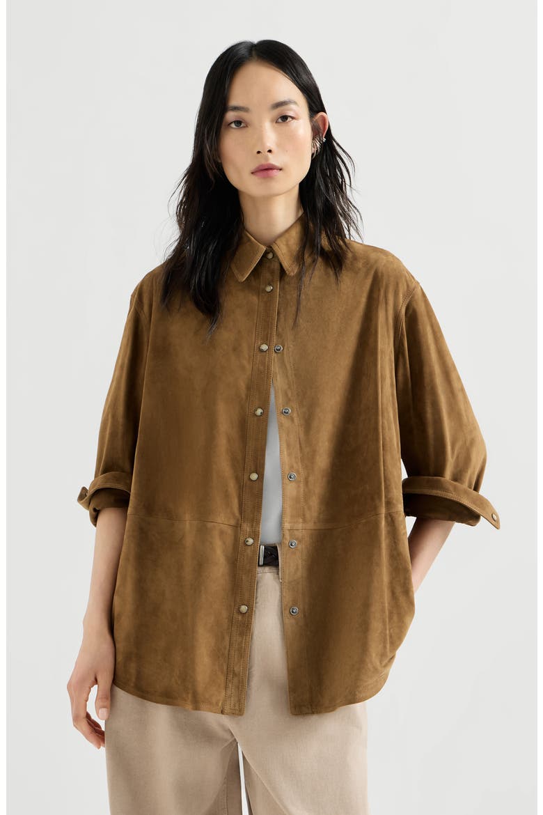 Suede shirt with monili, Main, color, Light Brown