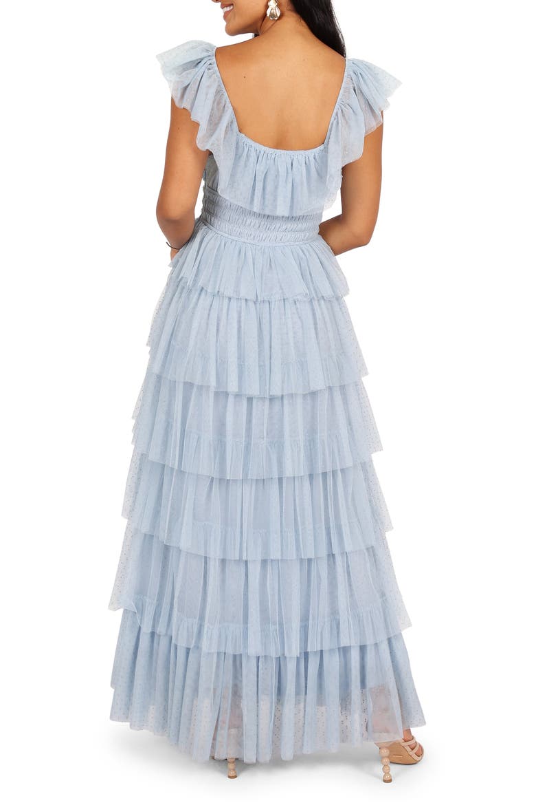 Belle Swiss Dot Tulle Tiered Maxi Dress, Alternate, color, BLUE