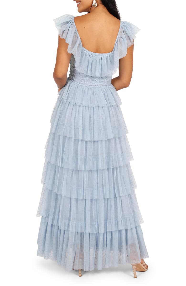 Petal & Pup Belle Swiss Dot Tulle Tiered Maxi Dress, Alternate, color, Blue