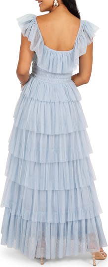 Belle Swiss Dot Tulle Tiered Maxi Dress