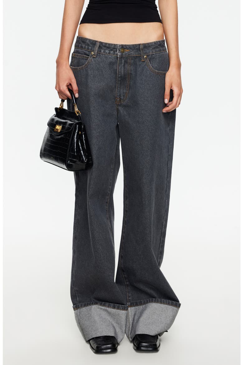 Top Model Cuffed Relaxed Fit Straight Leg Jeans, Main, color, CHARCOAL