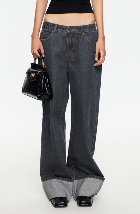 Top Model Cuffed Relaxed Fit Straight Leg Jeans (Charcoal)