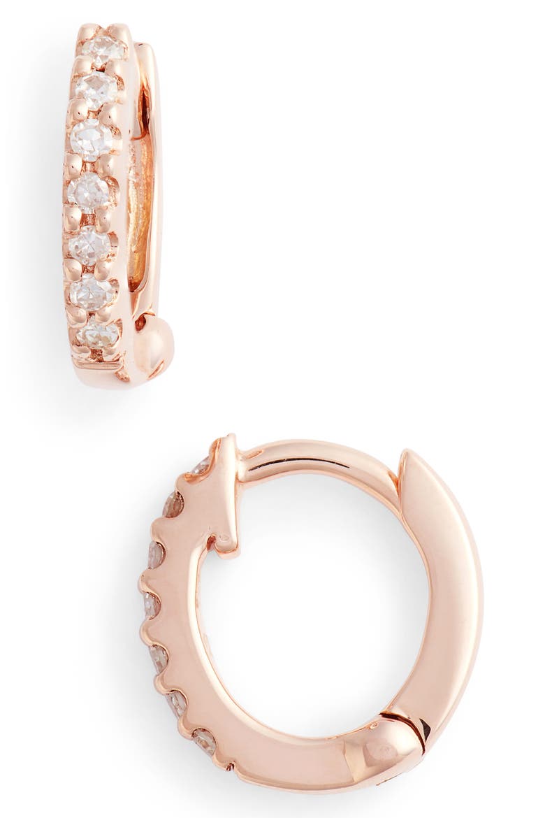Mini Diamond Huggie Hoop Earrings, Main, color, ROSE GOLD