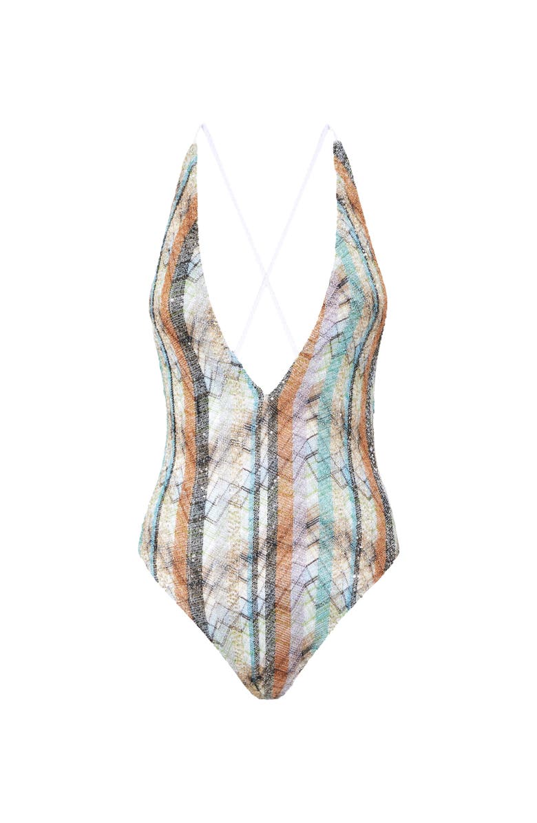Missoni One-piece Swimsuit In Lamé Viscose Blend With Multi-workmanship And Deep V-neckline, Alternate, color, Multicoloured