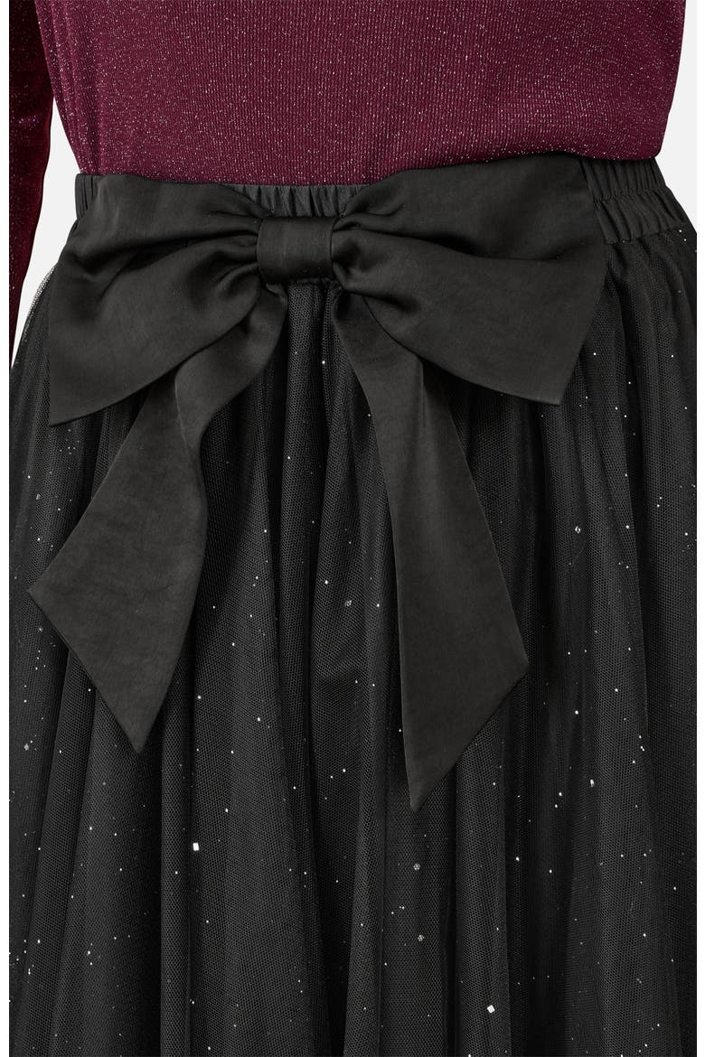 Satin Bow Sparkle Mesh Tulle Skirt, Alternate, color, Black