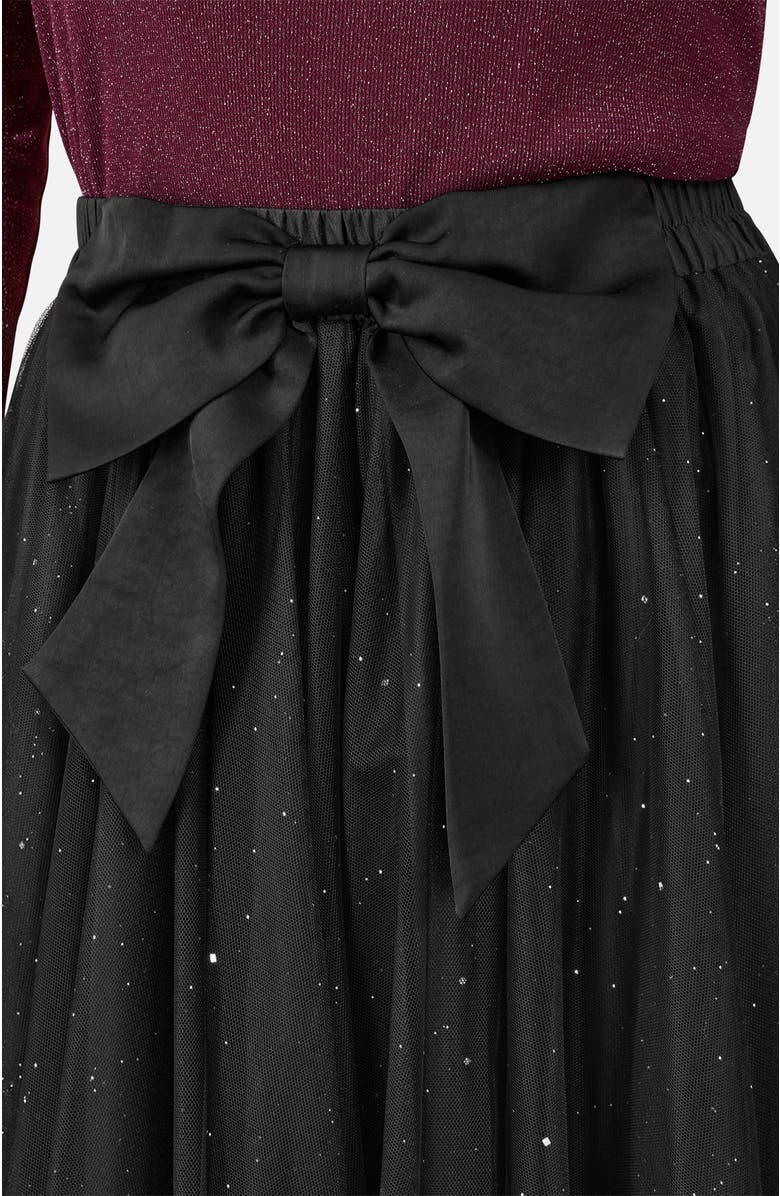 Yumi Sparkle Mesh Tulle Skirt With Satin Bow, Alternate, color, Black