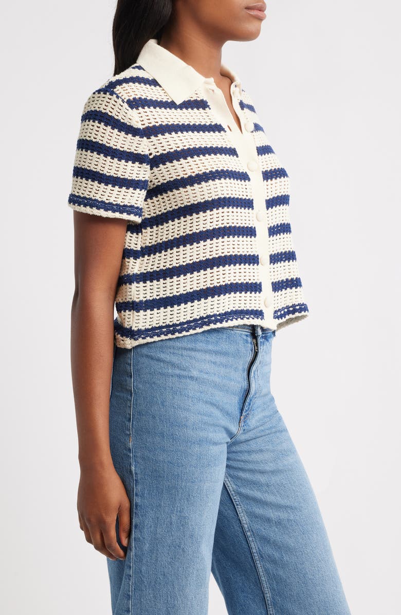 MANGO Miffy Stripe Open Stitch Polo Sweater, Alternate, color, Navy/ Ivory
