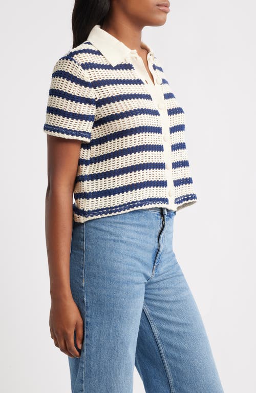 Mango Miffy Stripe Open Stitch Polo Sweater In Gray