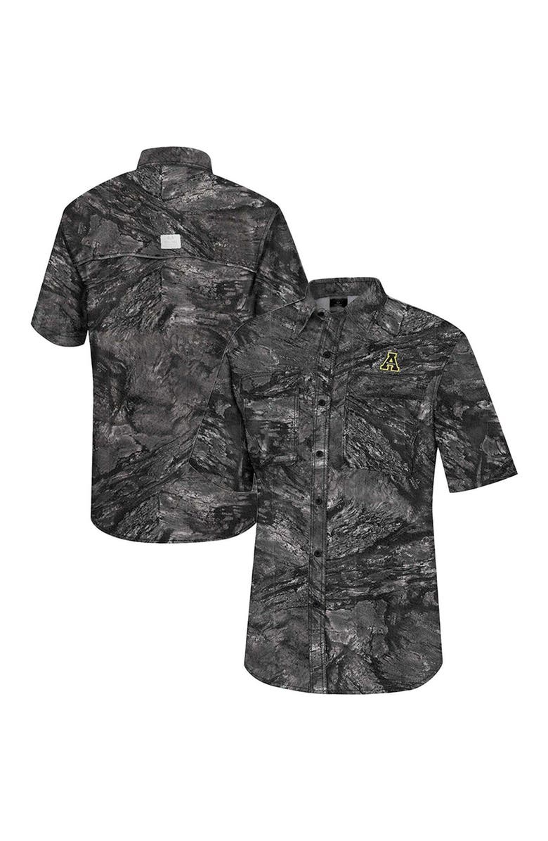 COLOSSEUM Men's Colosseum  Charcoal Appalachian State Mountaineers Realtree Aspect Charter Full-Button Fishing Shirt, Main, color, Charcoal