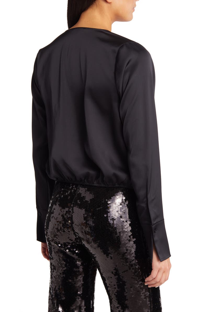 Good American Long Sleeve Stretch Satin Faux Wrap Top, Alternate, color,