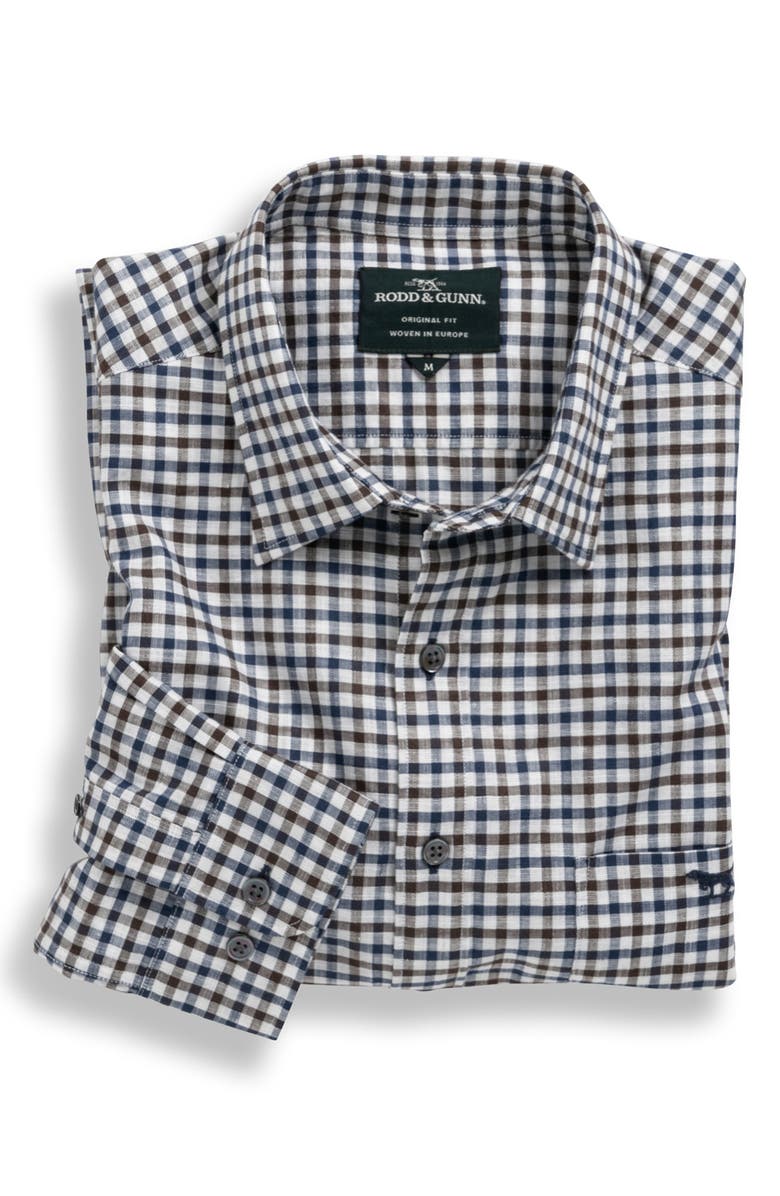 Rodd & Gunn Gebbies Valley Gingham Button-Up Cotton & Linen Shirt, Alternate, color, Walnut