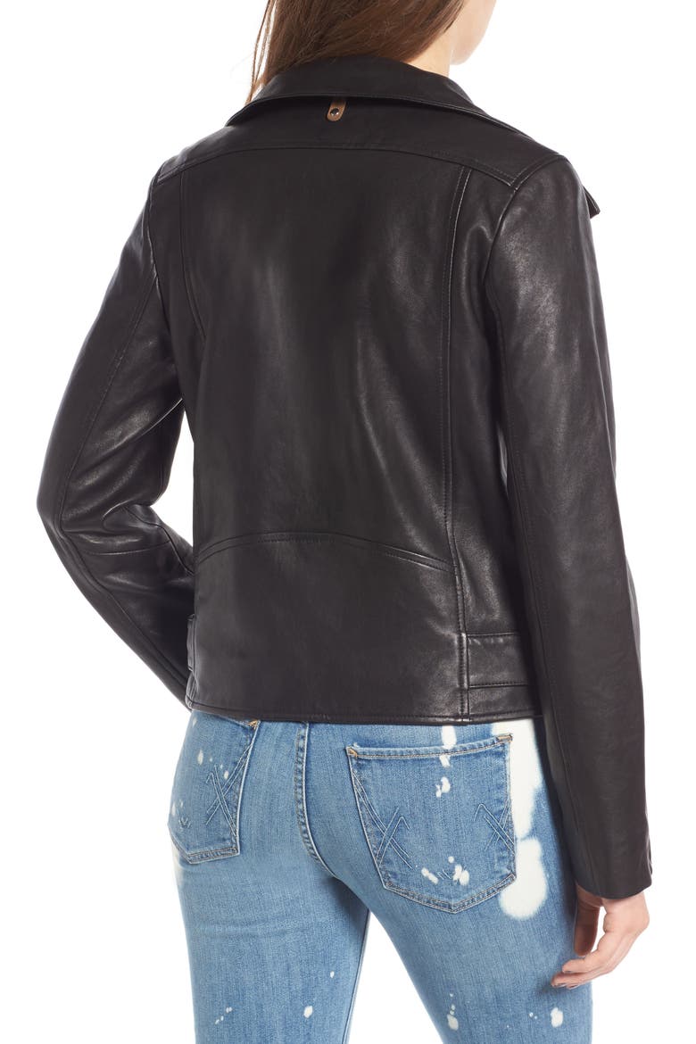 Miela-N Belted Leather Moto Jacket, Alternate, color, BLACK