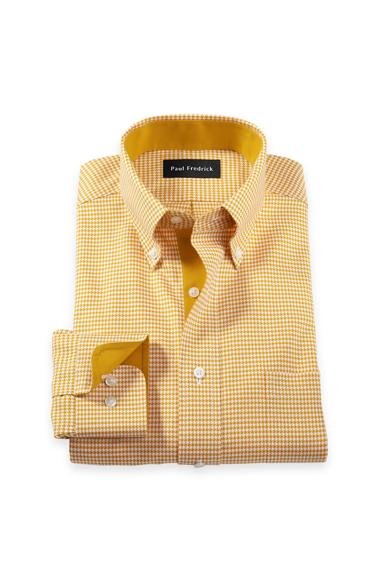 Paul Fredrick Slim Fit Comfort Stretch Non-iron Houndstooth Dress Shirt With Contrast Trim, Main, color, Gold