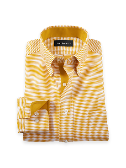Slim Fit Comfort Stretch Non-iron Houndstooth Dress Shirt With Contrast Trim
