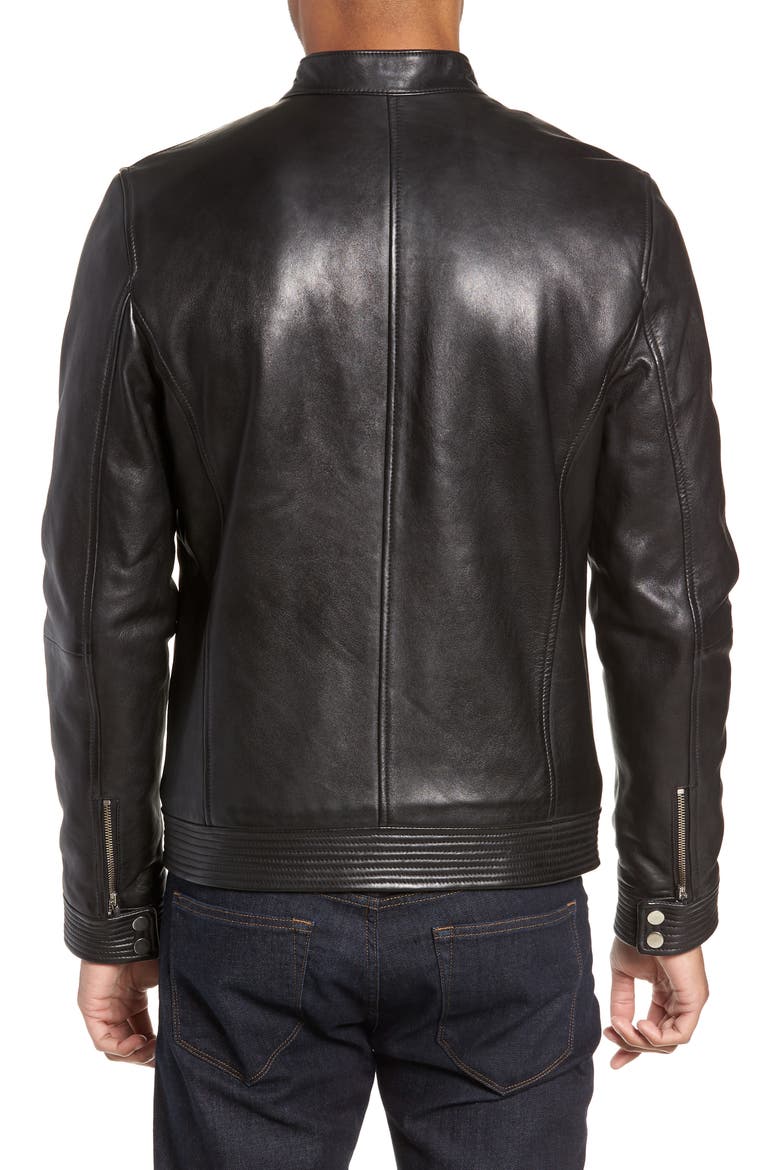 Leather Racer Jacket, Alternate, color, BLACK