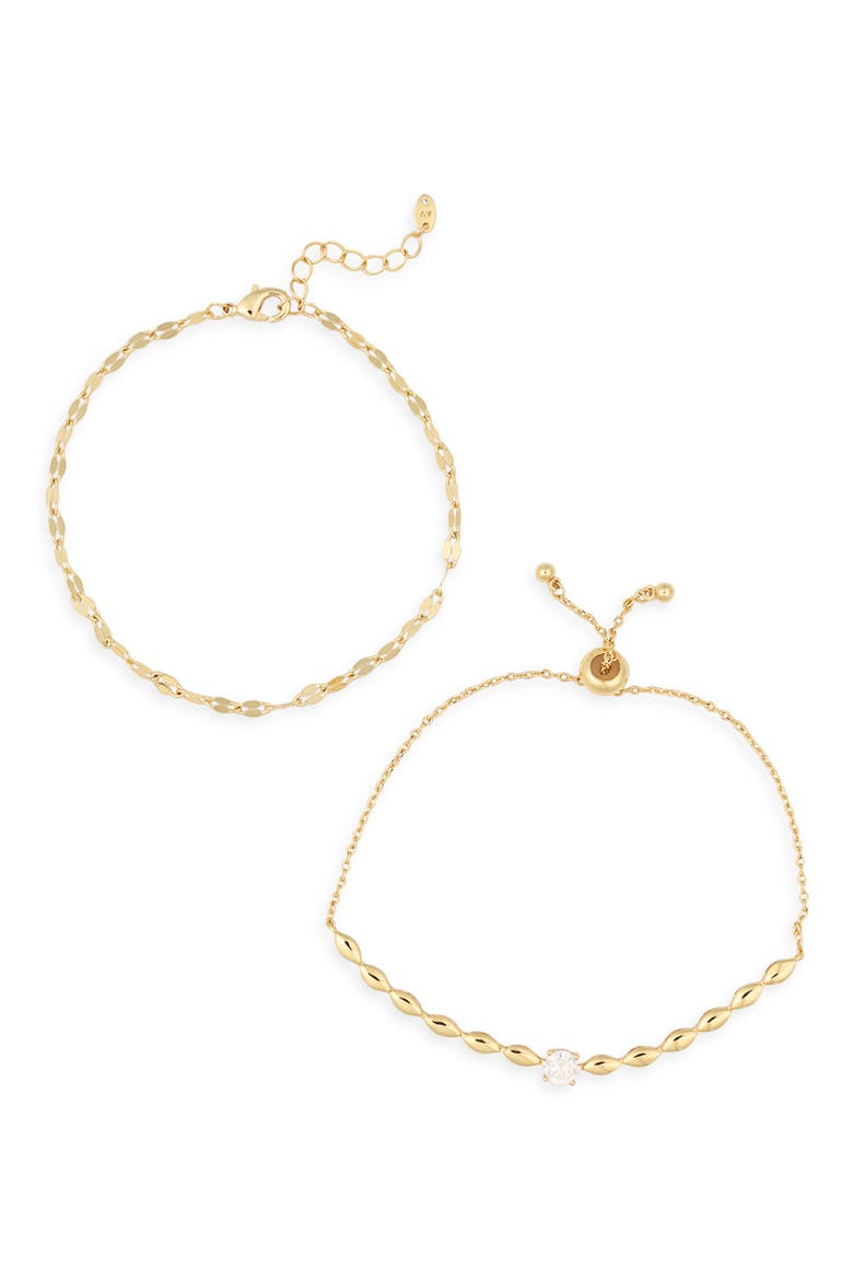 Cubic Zirconia Set of 2 Chain Bracelets, Alternate, color, GOLD