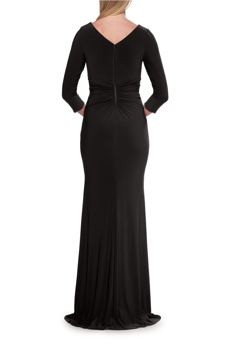 V-Neck Ruched Gown with Three-Quarter Sleeves, Alternate, color, Black