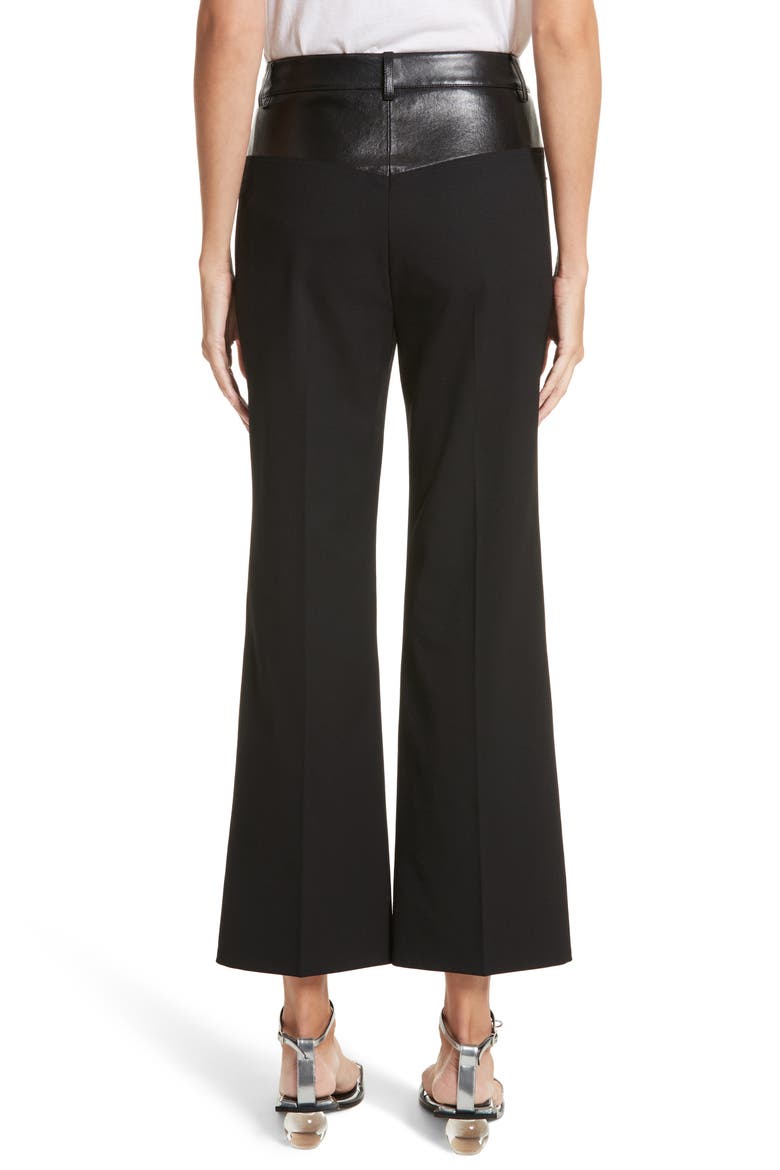 Textured Suiting & Leather Garter Flare Pants, Alternate, color, BLACK