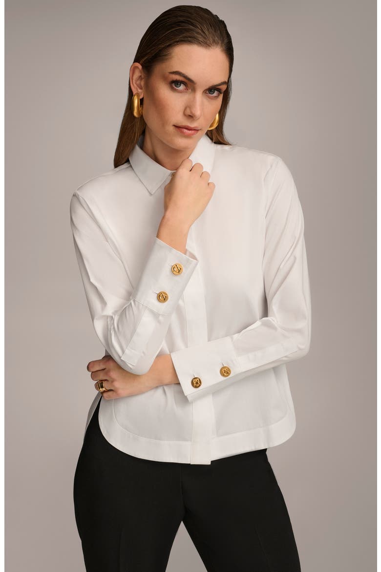 Cotton Button-Up Shirt, Alternate, color, WHITE