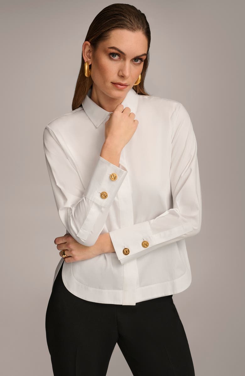 Donna Karan New York Cotton Button-Up Shirt, Alternate, color, White
