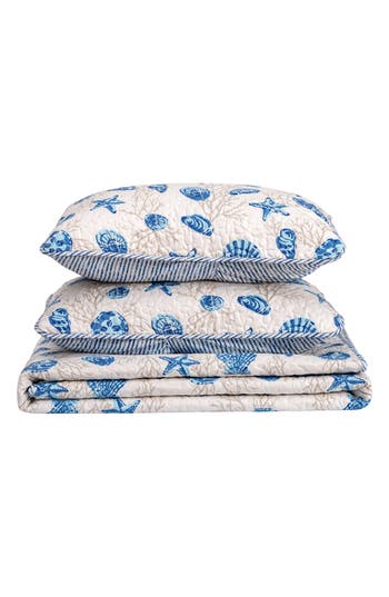 Woven & Weft Blue Coral Reversible Microfiber Quilt Set In Blue