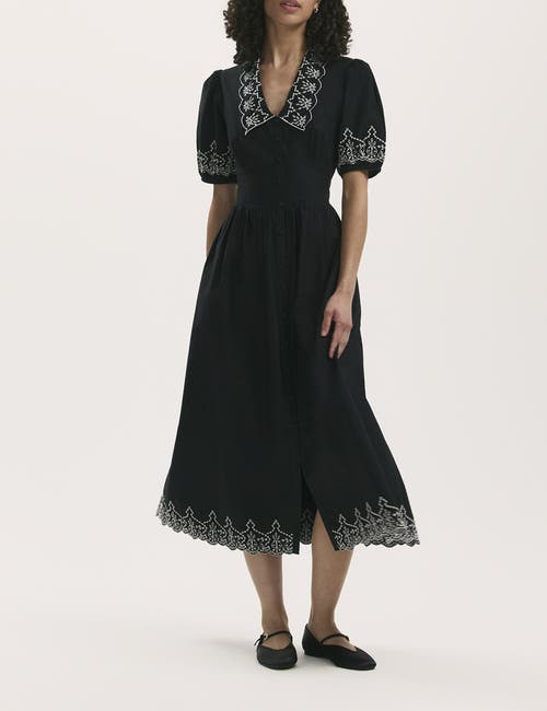 Finery London Arianna Embroidered Cotton Midi Dress In Black
