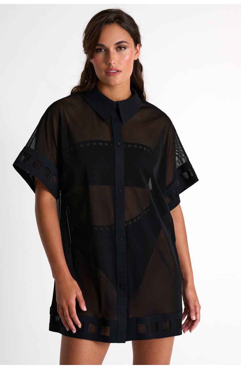 SHAN Mesh Shirt Dress With Mosaic Cutouts, Main, color, Black