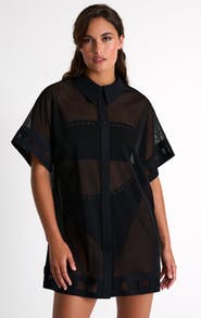 SHAN Mesh Shirt Dress With Mosaic Cutouts