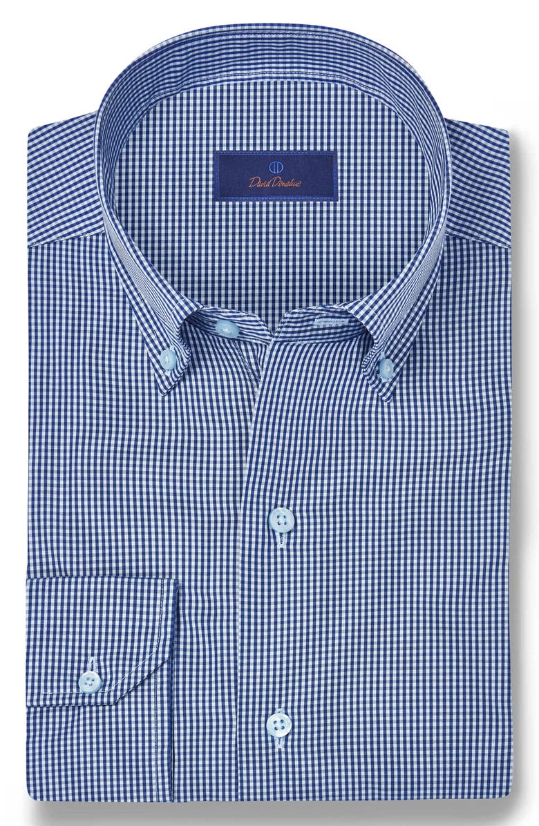 David Donahue Twill Micro Check Sport Shirt, Alternate, color, Navy/ Sky