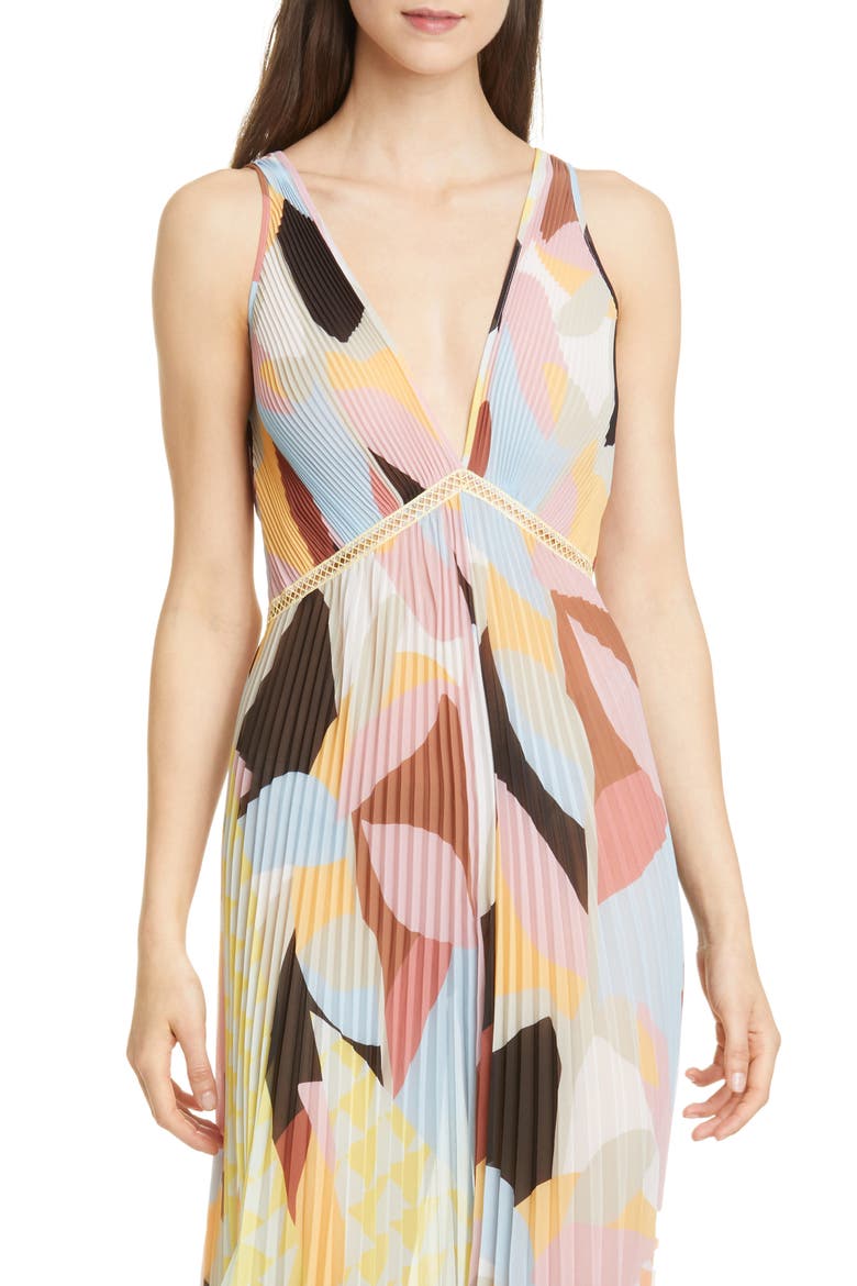 Geo Print Pleated Maxi Dress, Alternate, color, MULTI