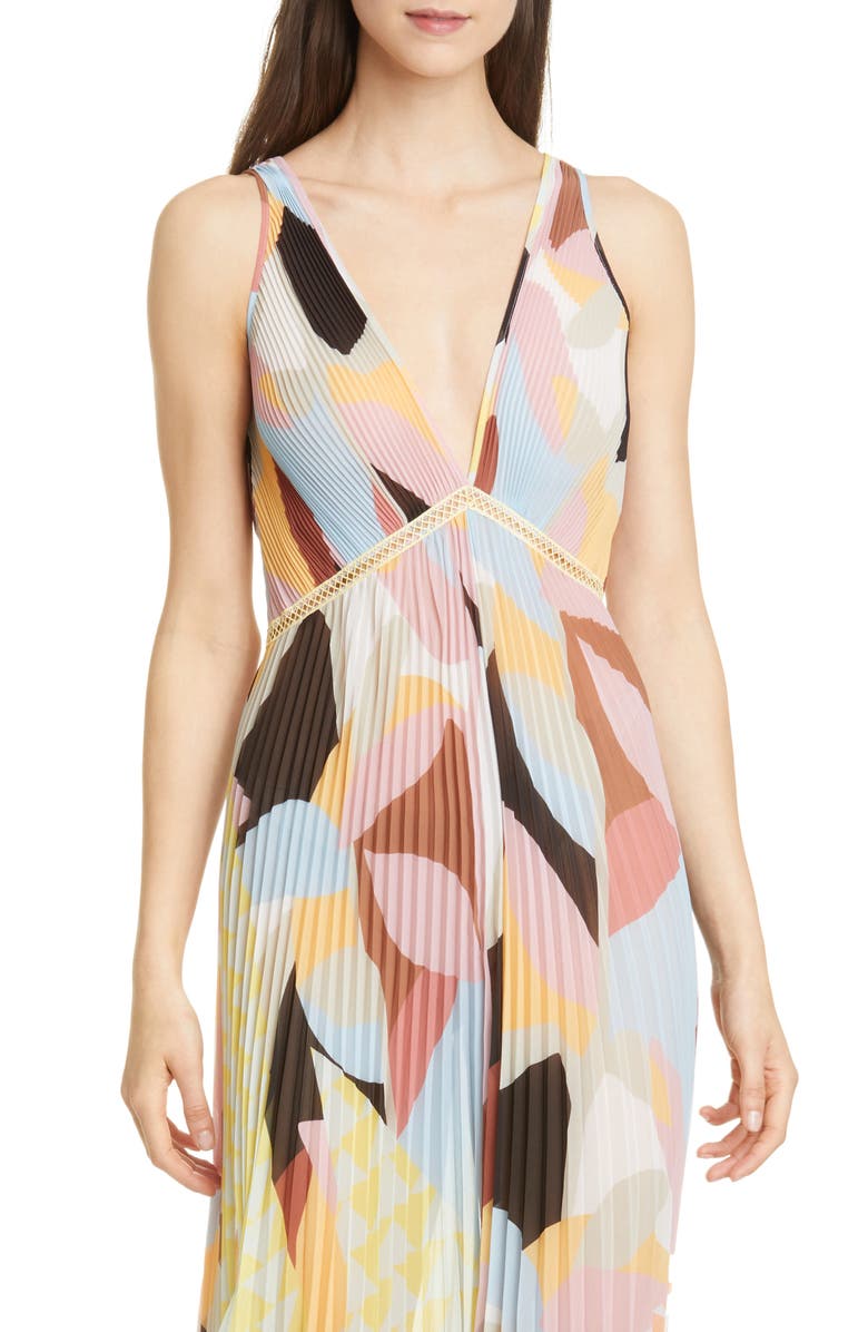 Self-Portrait Geo Print Pleated Maxi Dress, Alternate, color,