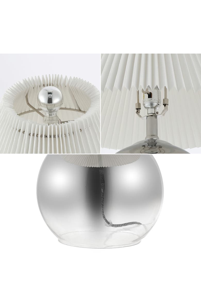 JONATHAN Y Louisa 22.5" Mid-Century Modern Round Glass/Iron Pleated Shade LED Table Lamp, Smoke Gradient/Chrome, Alternate, color, Smoke Gradient/Chrome