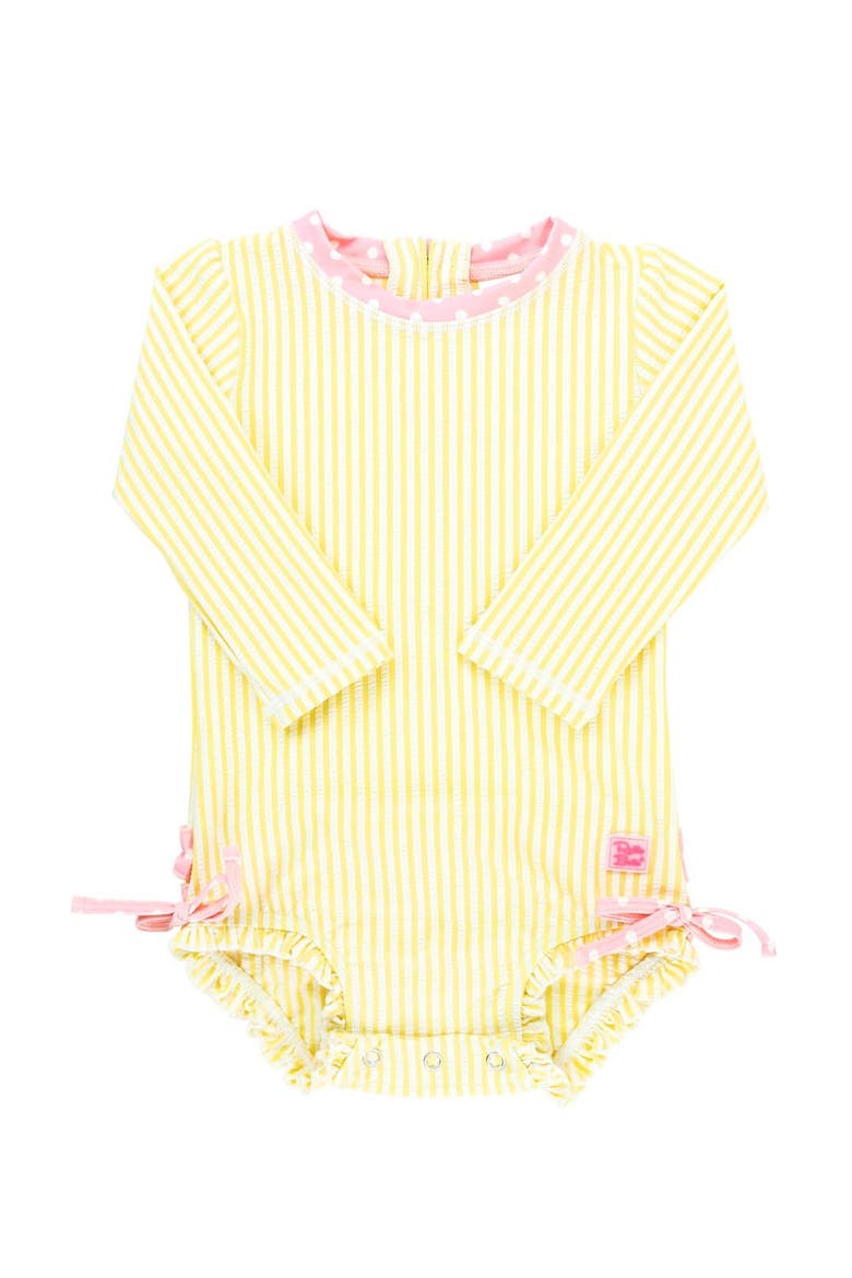 Girls Seersucker Long Sleeve UPF50+ One Piece Rash Guard, Main, color, Banana Seersucker