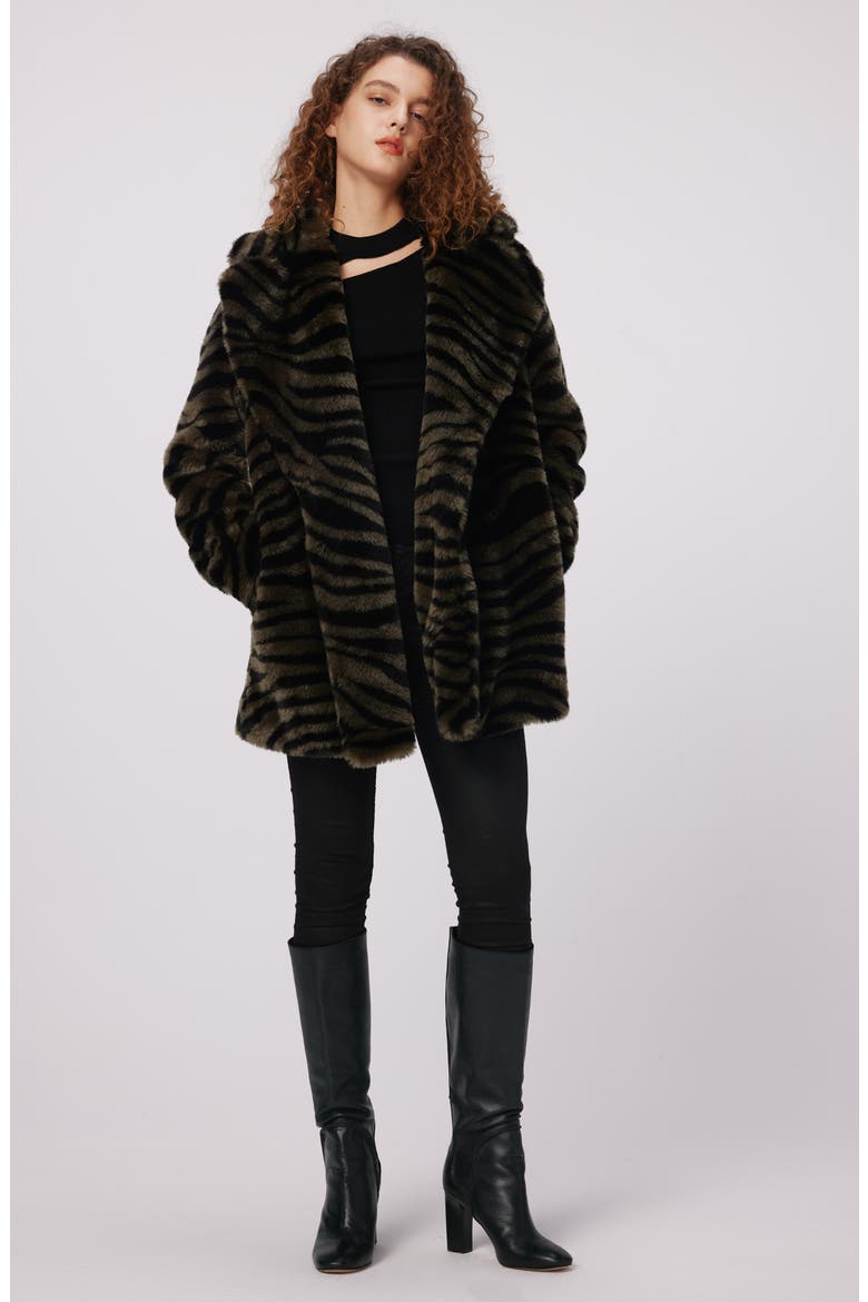 Tanesha Faux Fur Coat, Alternate, color, ZEBRA OLIVE