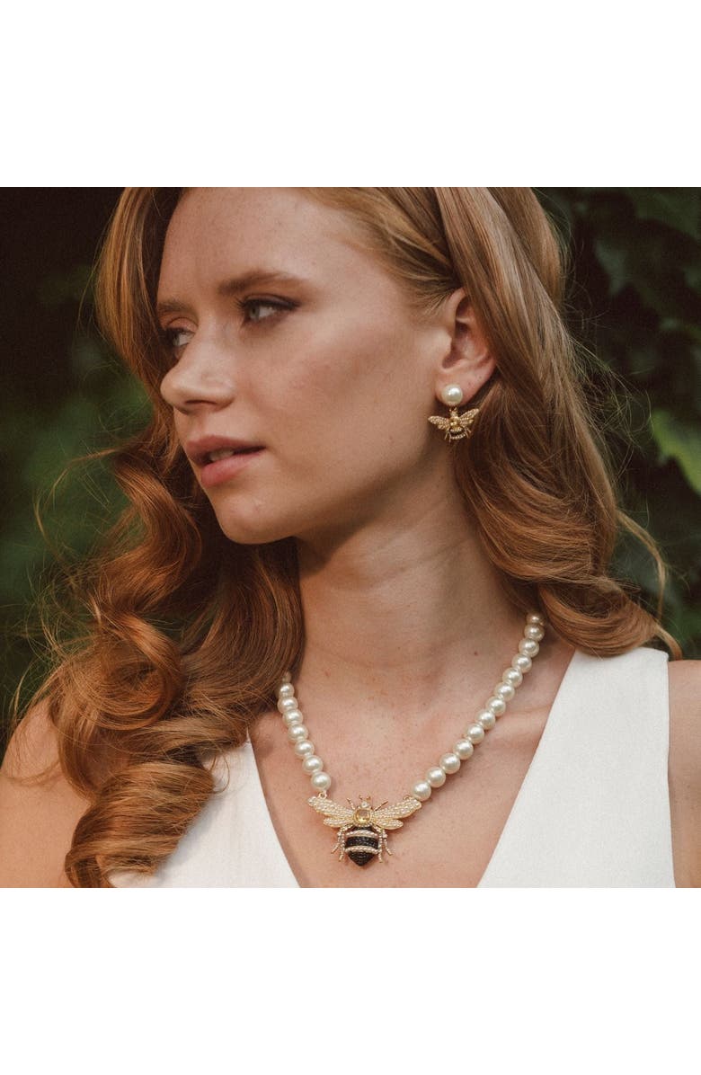 Bill Skinner Studio Bejewelled Pearl Bee Earrings, Alternate, color, Bee