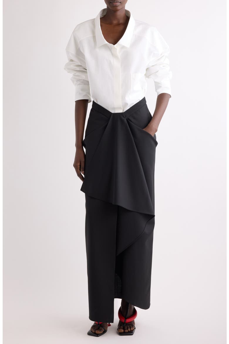 Draped Wool & Mohair Column Skirt, Alternate, color, BLACK