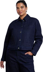 ELOQUII Striped Denim Trucker Jacket