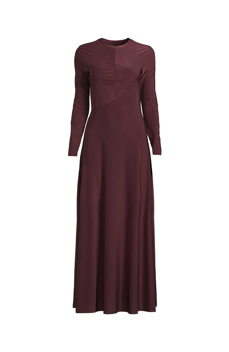 Lands' End Silky Knit Ruched Maxi Dress, Alternate, color, Lush Burgundy