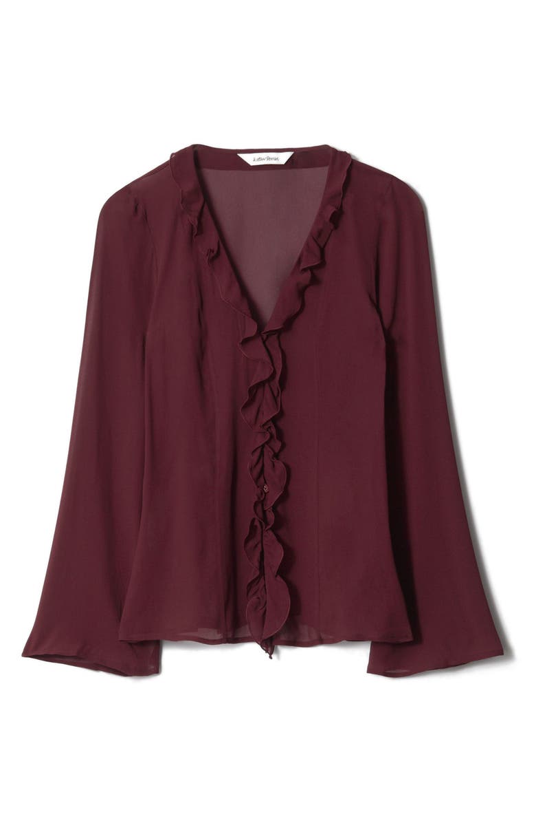 & Other Stories Ruffle Slit Front Semisheer Top, Alternate, color, Red Dark