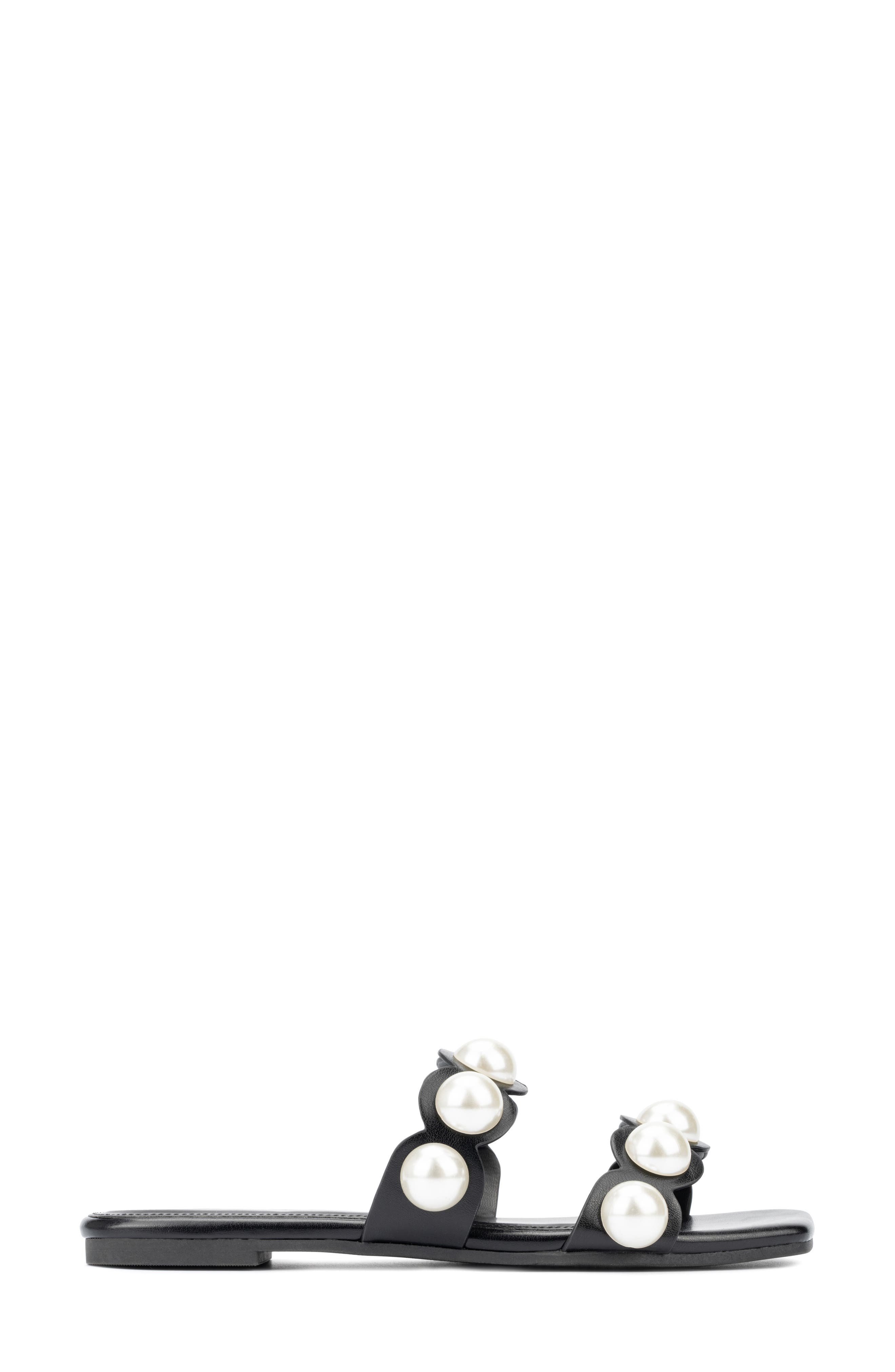 Fashion to Figure Sage Faux Pearl Studded Slide Sandal - Wide Width, Alternate, color, 