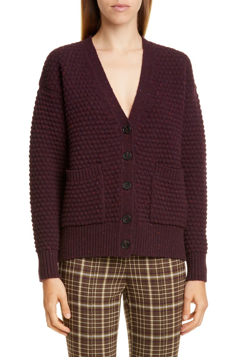 Marled Wool & Cashmere Crop Cardigan, Main, color, BURGUNDY