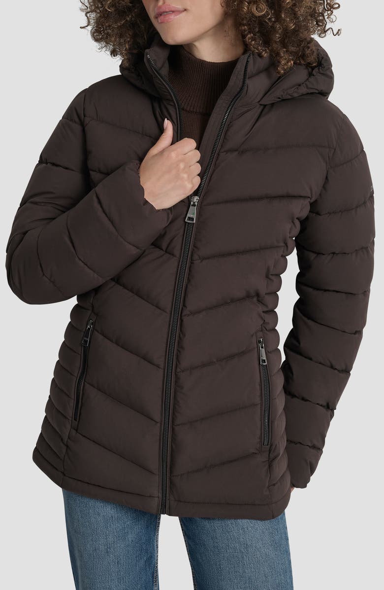 DKNY Cire Packable Hooded Puffer Jacket, Main, color, Bitter