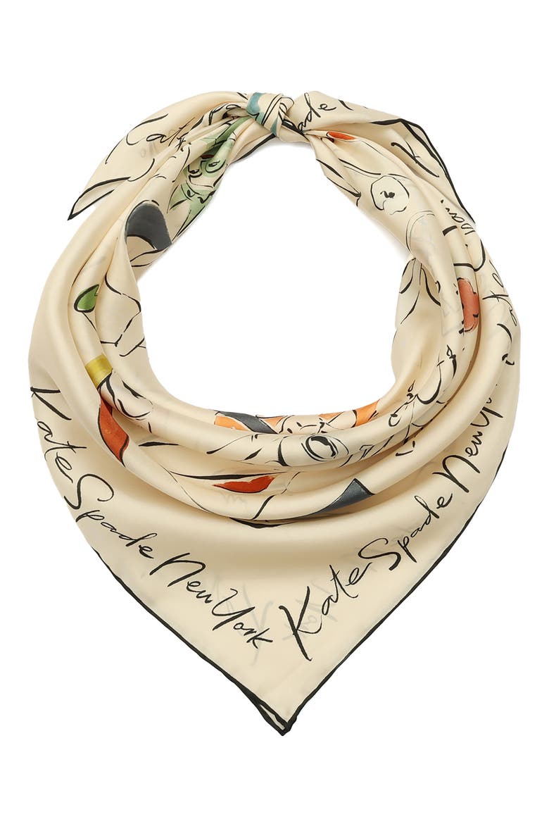new york dream silk square scarf, Main, color, IVORY MULTI
