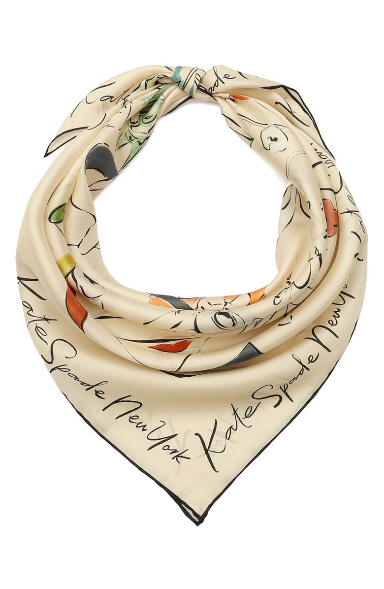 Kate Spade New York new york dream silk square scarf, Main, color, Ivory Multi