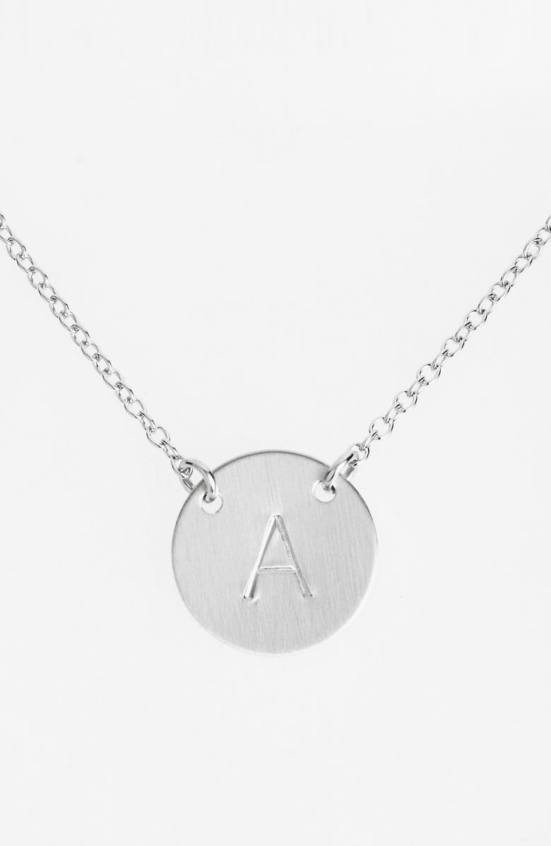 Nashelle Sterling Silver Initial Disc Necklace, Main, color, Sterling Silver A